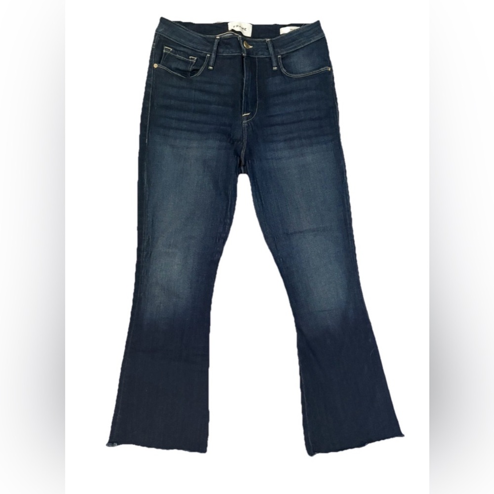FRAME Le Crop Mini Boot Jeans Cropped Flare Dark Wash Frayed Hem Size 29